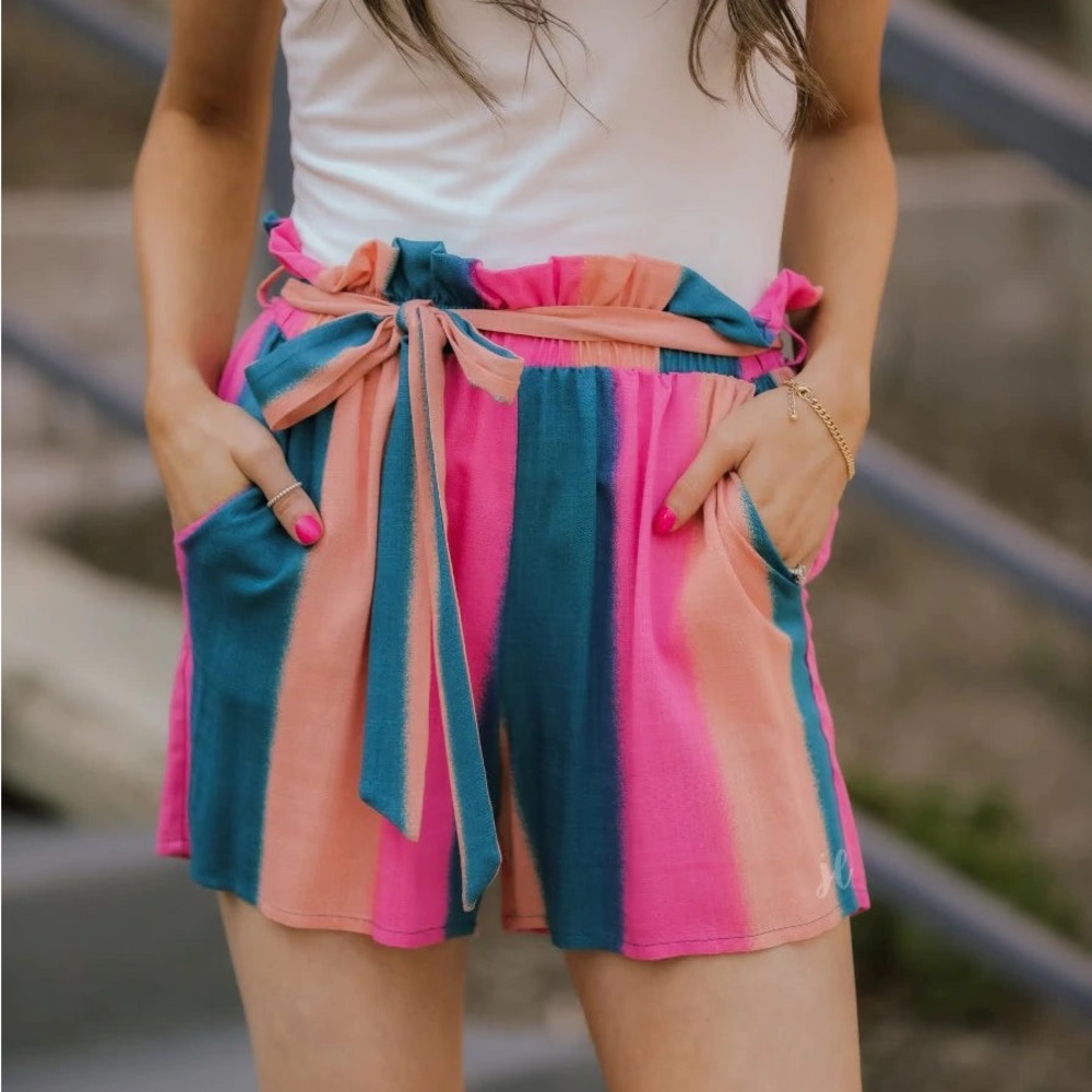 Multicolor Paperbag Shorts, Pockets, Removable Tie Waist, NWT